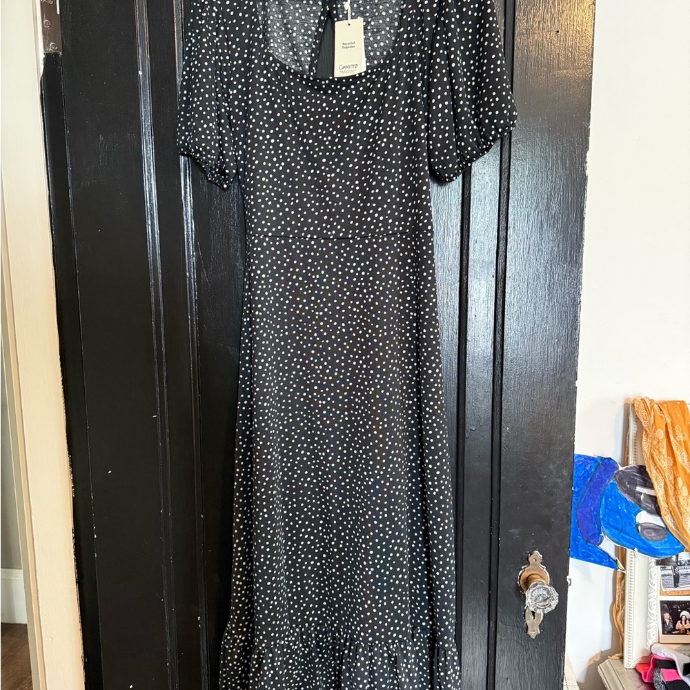 Mango Black and White Polka dot open back dress